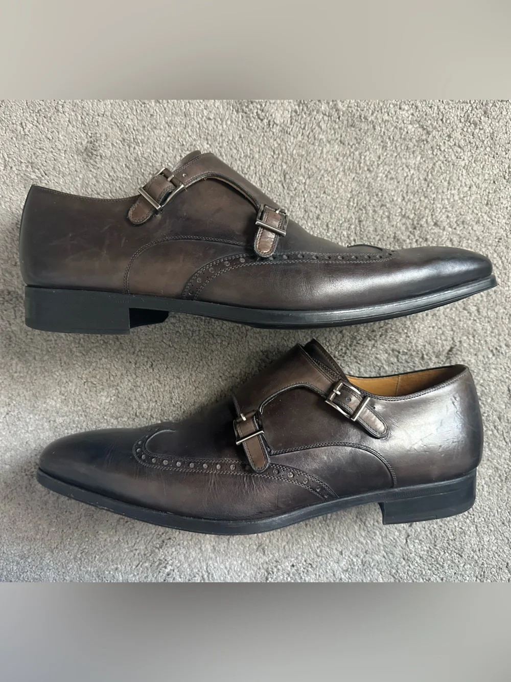 Magnanni Brown Leather Double Monk Strap Wingtip Oxford Shoes Men’s 9.5